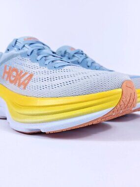 Hoka Bondi 8 Womens 10 Max Cushion Neutral Road Running Shoes Blue Yellow
